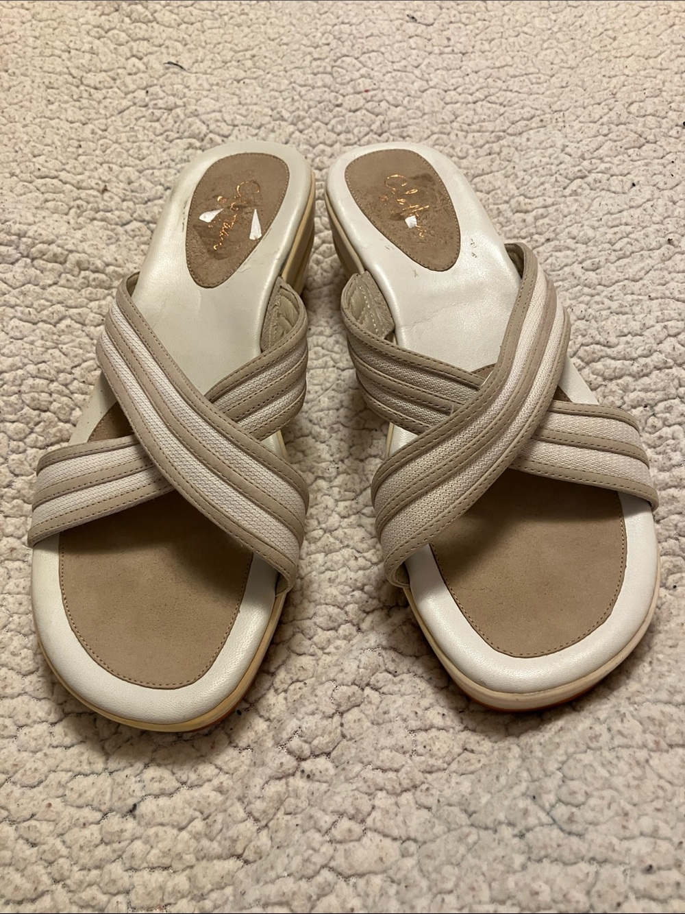 Cole Haan Neutral Beige Cross-Strap Slide Mules